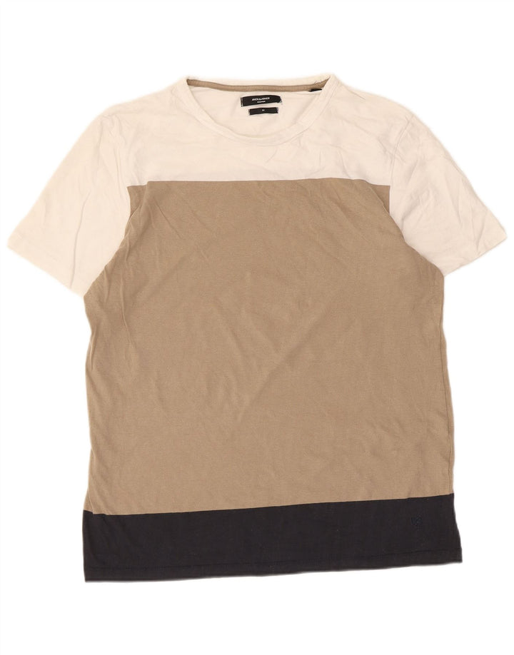 Jack & Jones Herren-T-Shirt-Oberteil aus mittelbeiger Colourblock-Baumwolle