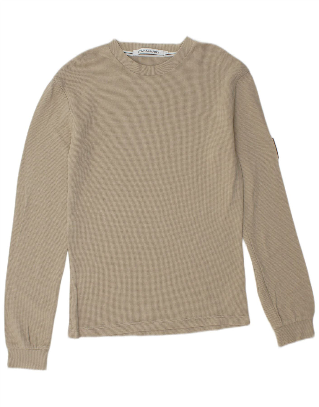 CALVIN KLEIN JEANS Mens Graphic Top Long Sleeve Small Beige Cotton