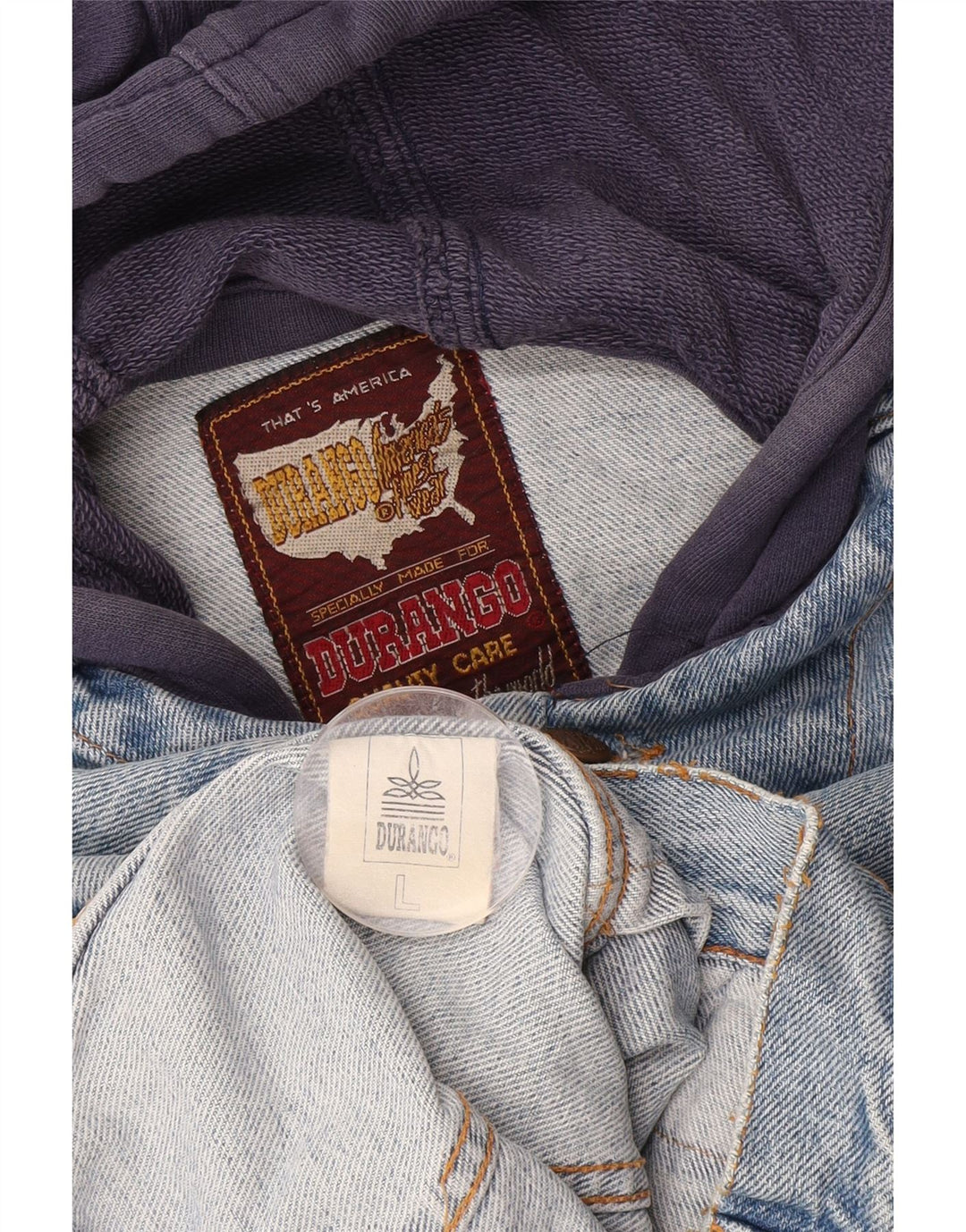 DURANGO Herren-Jeansjacke mit Kapuze, UK 40, große blaue Colourblock-Baumwolle