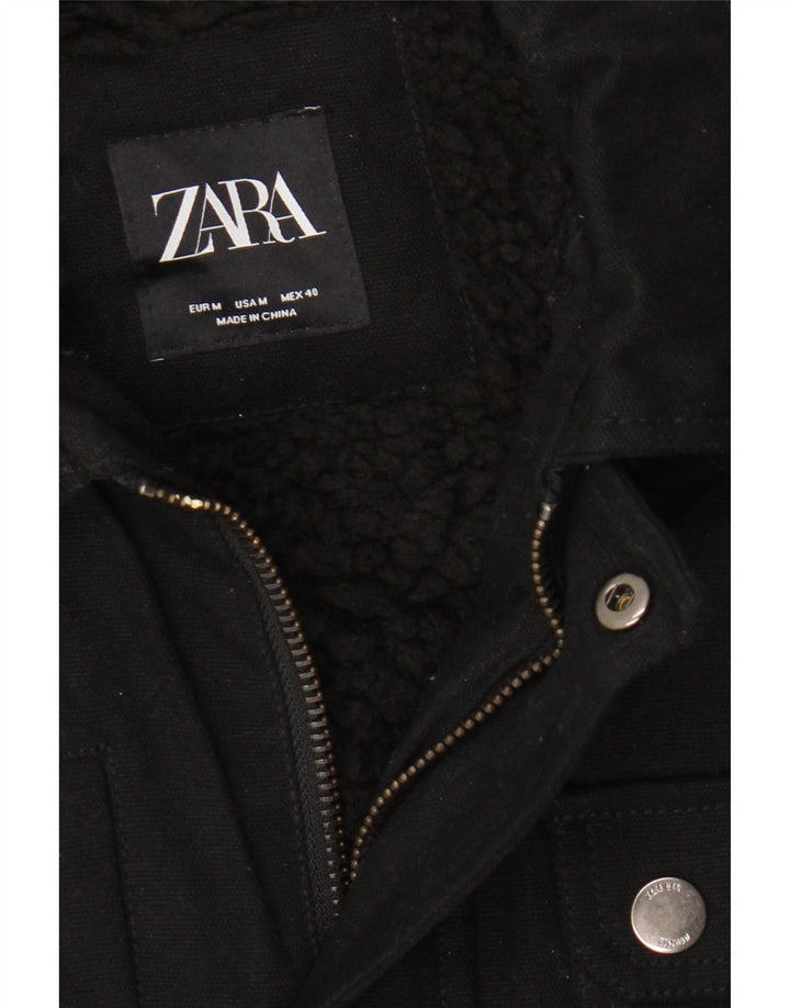 Zara Herren Sherpa Utility Jacke UK 38 Mittelschwarze Baumwolle