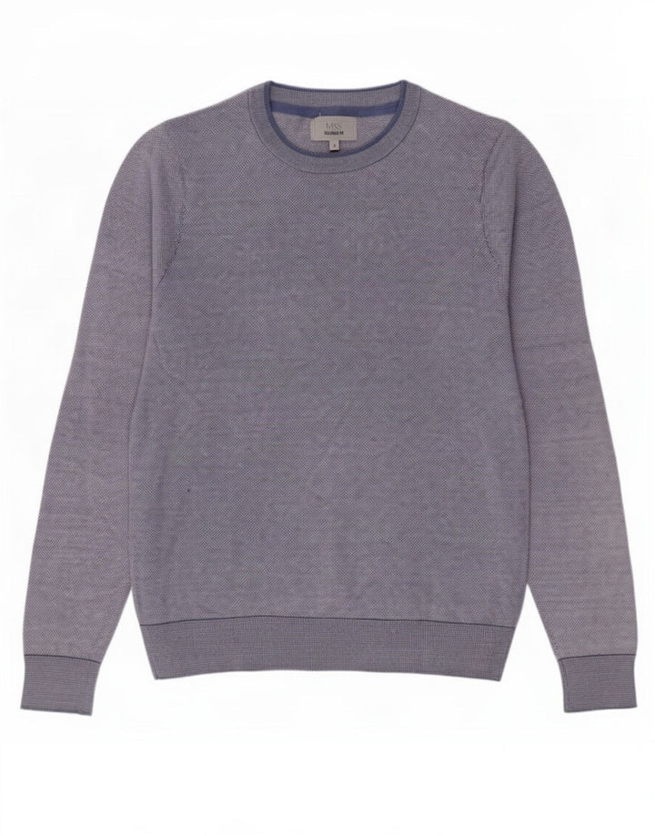 Marks & Spencer Herren-Pullover mit maßgeschneiderter Passform, Rundhalsausschnitt, Größe S, Blau