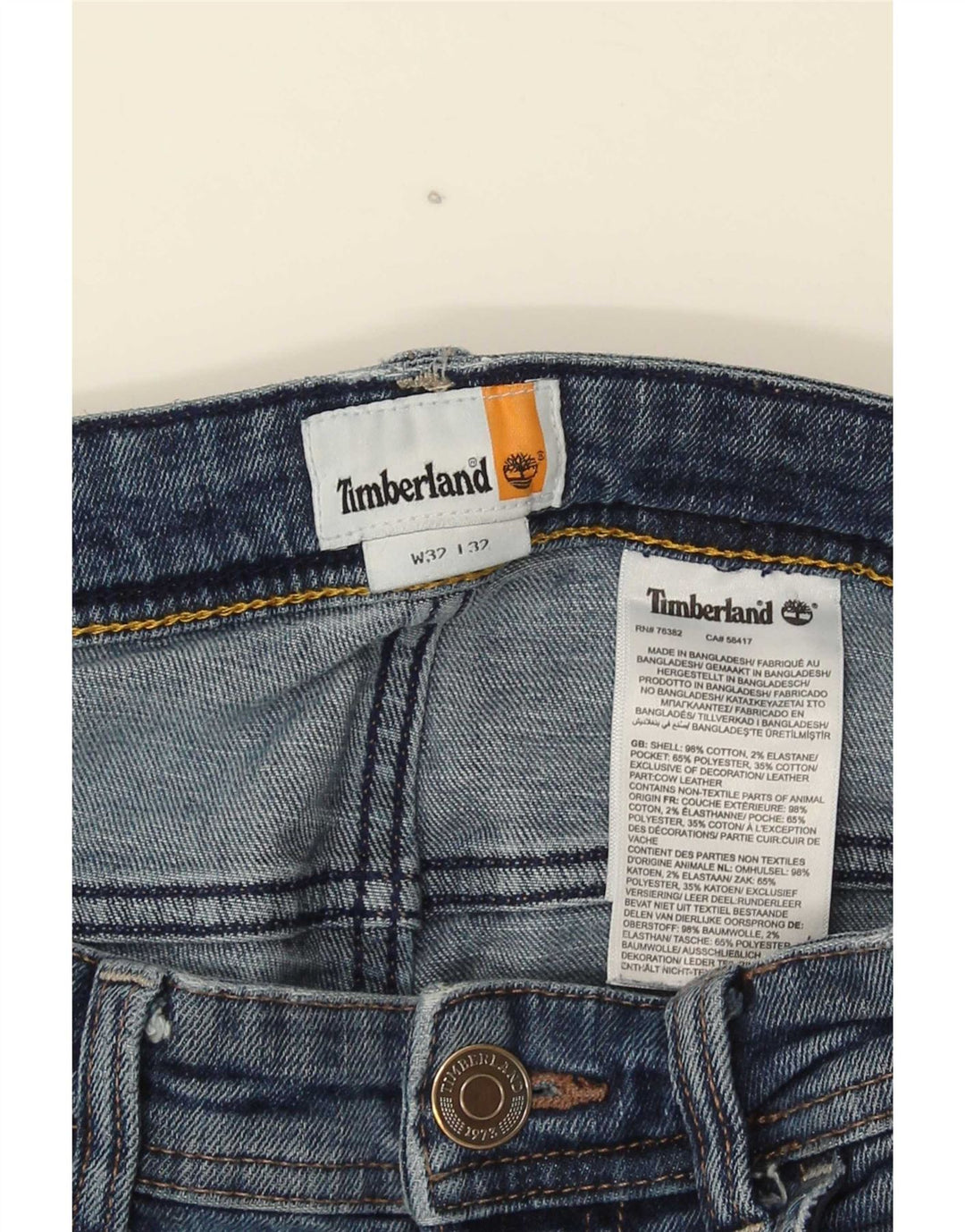Timberland Herren Slim Jeans W32 L32 Blaue Baumwolle