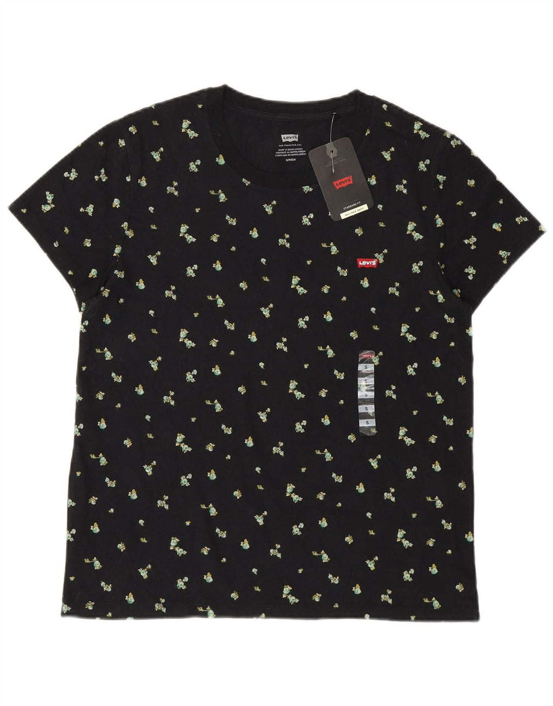 LEVI'S Grafik-T-Shirt-Oberteil für Damen, UK 10, kleine schwarze Blumen-Baumwollblume