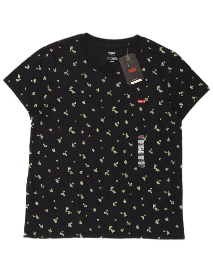 LEVI'S Grafik-T-Shirt-Oberteil für Damen, UK 10, kleine schwarze Blumen-Baumwollblume