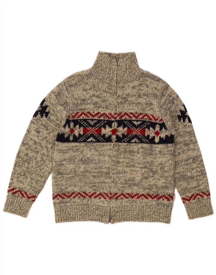Rifle Herren-Cardigan-Pullover Mittelgrau Fair Isle