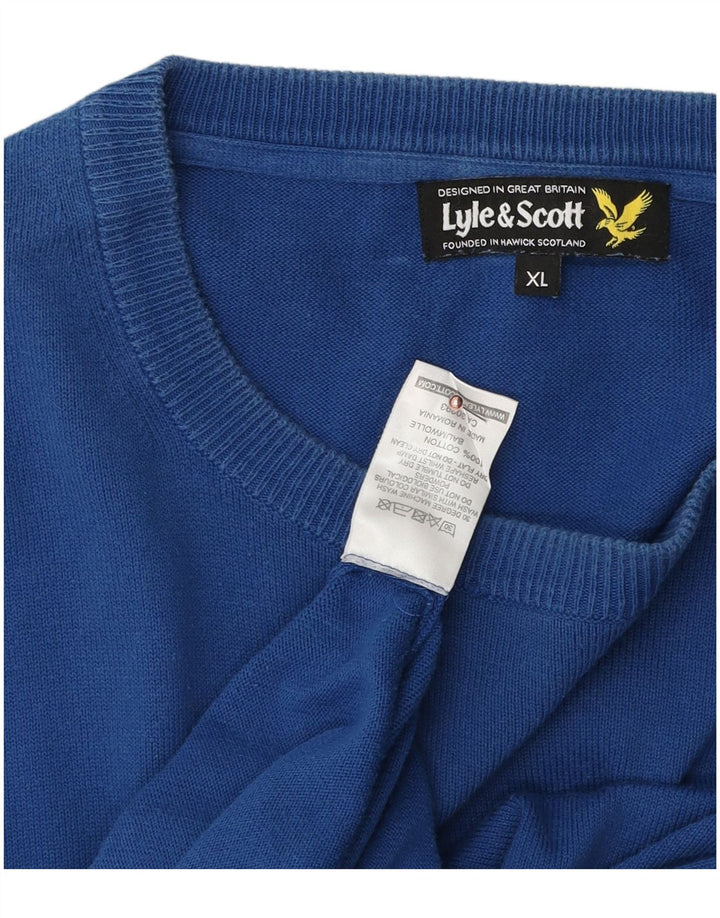 LYLE & SCOTT Herren-Pullover mit Rundhalsausschnitt, XL, blaue Baumwolle