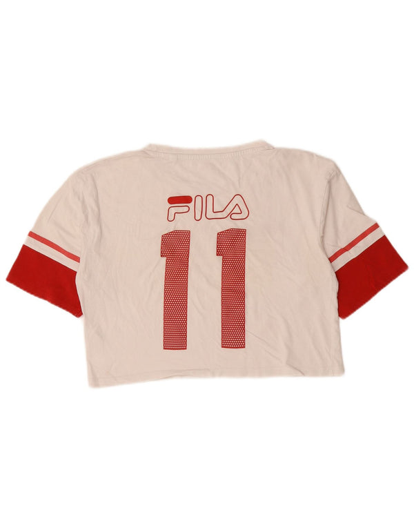 Fila Damen Crop Graphic T-Shirt Top UK 10 Small Weiße Colourblock-Baumwolle