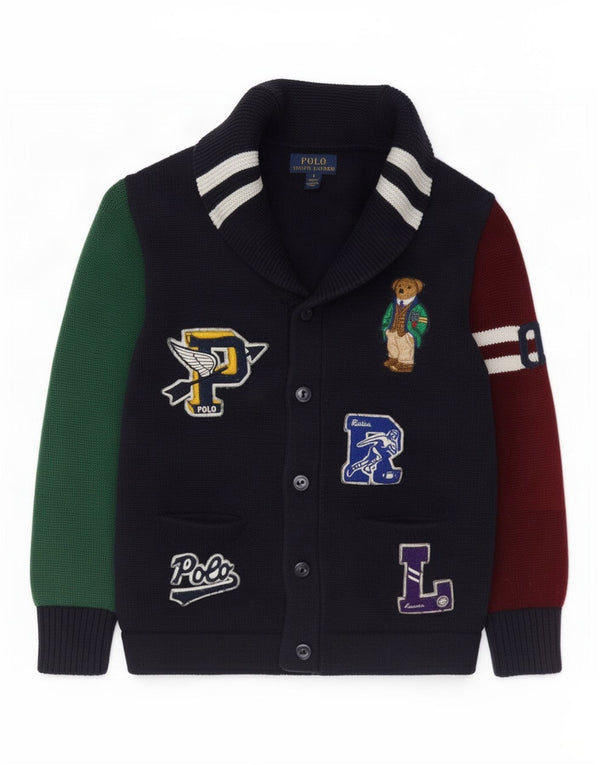 Polo Ralph Lauren Jungen-Cardigan-Pullover, 5–6 Jahre, Marineblau, Farbblock