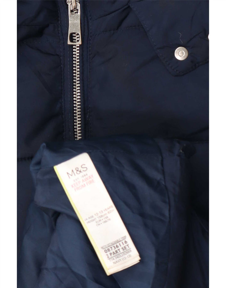 Marks & Spencer Wattierte Mädchenjacke mit Kapuze, 12–13 Jahre, Marineblau, Polyester