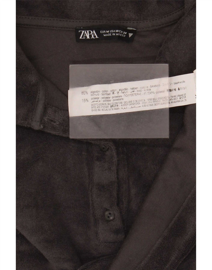 Zara Damen Oversize Crop Short Sleeve Fleece Pullover UK 14 Mittelgrau
