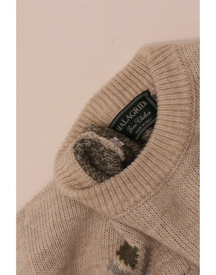 Malagrida Herren-Pullover mit Rundhalsausschnitt, Mittelbeige, geometrisch
