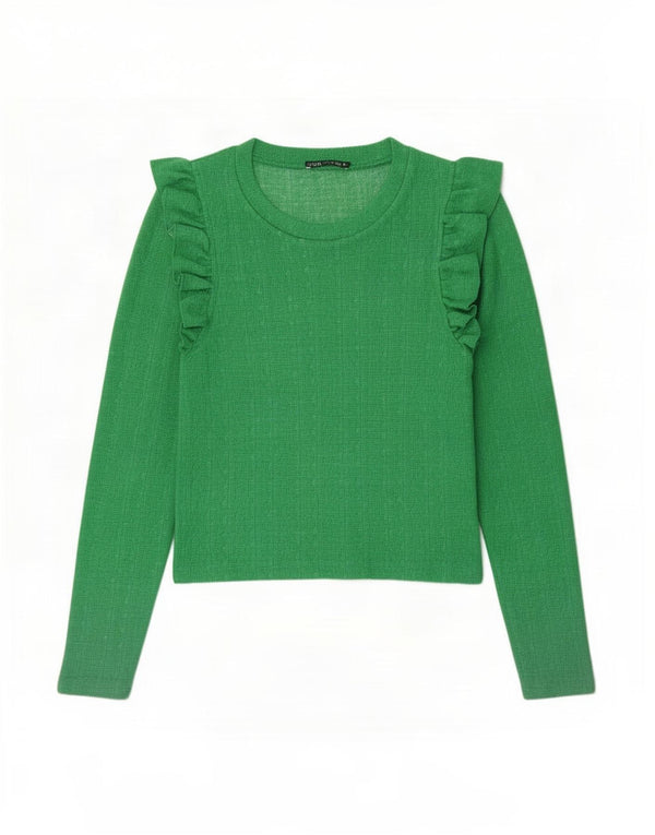 Zara Damen Crop Top Langarm UK 12 Mittelgrün