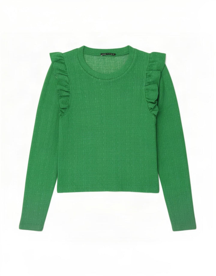Zara Damen Crop Top Langarm UK 12 Mittelgrün