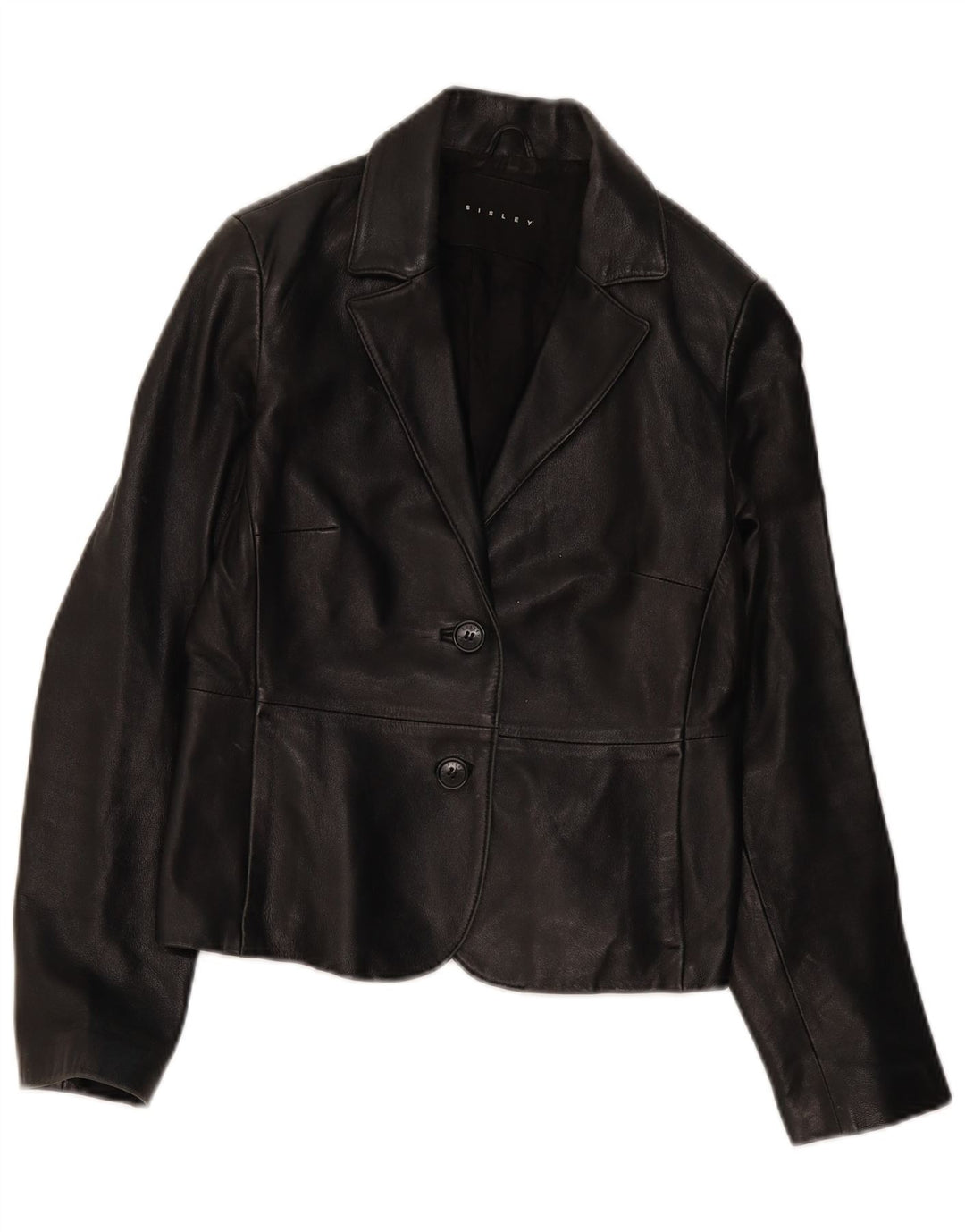 SISLEY Damen-Blazerjacke aus Leder mit 2 Knöpfen, IT 44, mittelschwarzes Leder