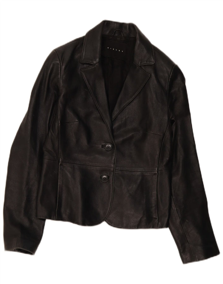 SISLEY Damen-Blazerjacke aus Leder mit 2 Knöpfen, IT 44, mittelschwarzes Leder