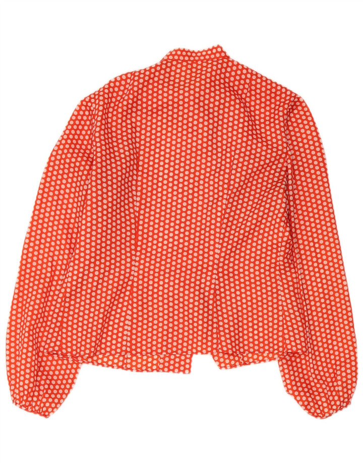 Vintage Damen-Hemdbluse mit Vorderkrawatte, UK 14, mittelorange gepunktet