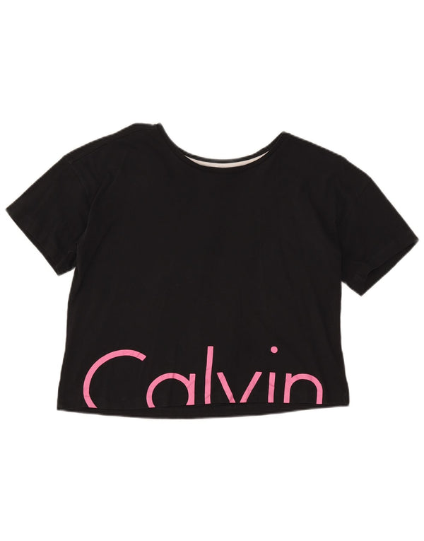 Calvin Klein Jeans Damen Crop Graphic T-Shirt Top UK 10 Small Schwarz