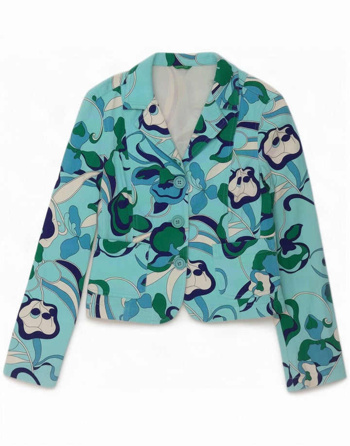Benetton Damen 3-Knopf-Blazerjacke IT 42 Mittelblaue Baumwolle