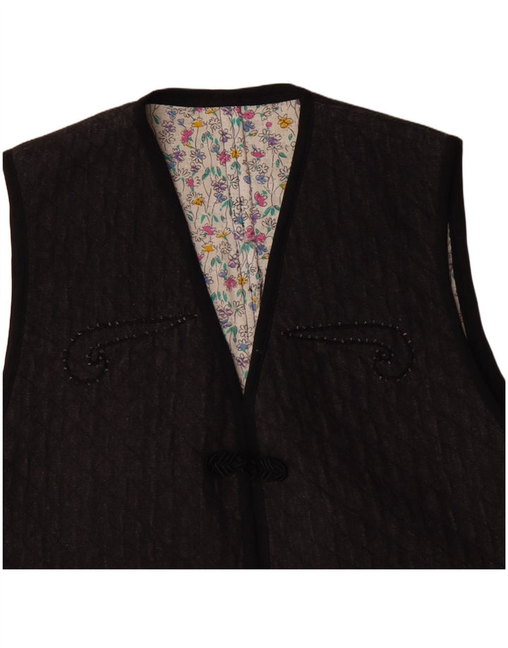Vintage Damen Gilet UK 12 Mittelgrau Paisley