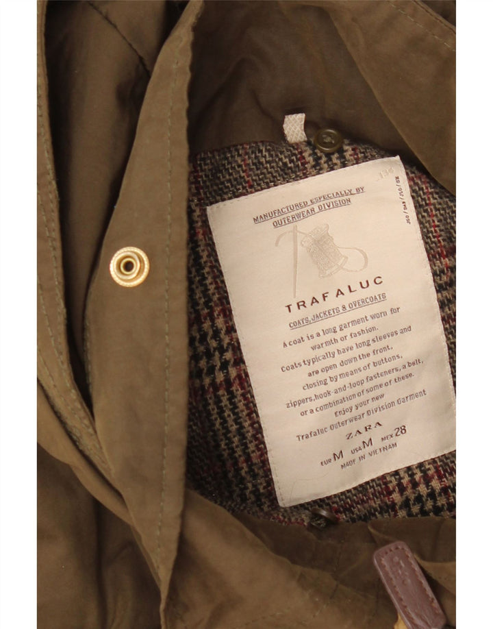 Zara Damen-Parka mit Kapuze, UK 14, mittlere Khaki-Karo-Baumwolle