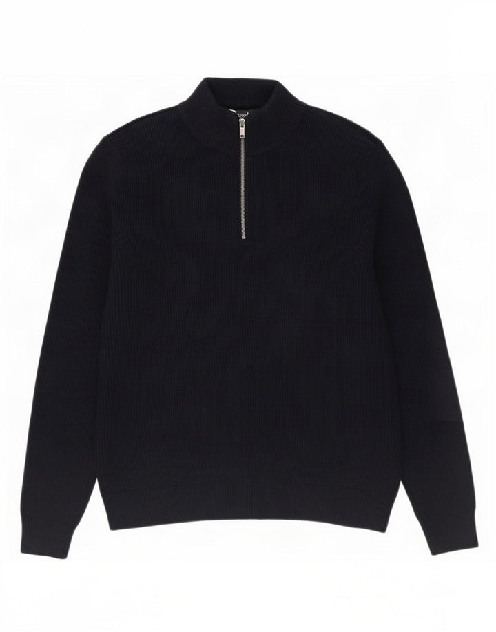 Marks & Spencer Herren-Pullover mit Reißverschluss am Hals, mittelblaues Polyester