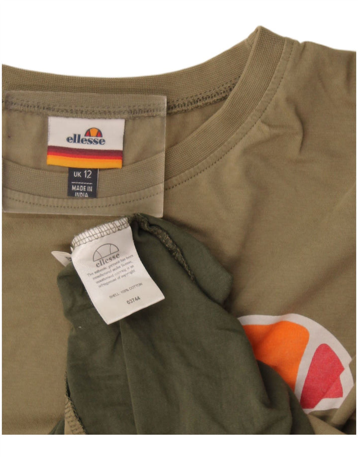 Ellesse Damen Übergroßes Grafik-T-Shirt-Oberteil UK 12 Medium Khaki Colourblock