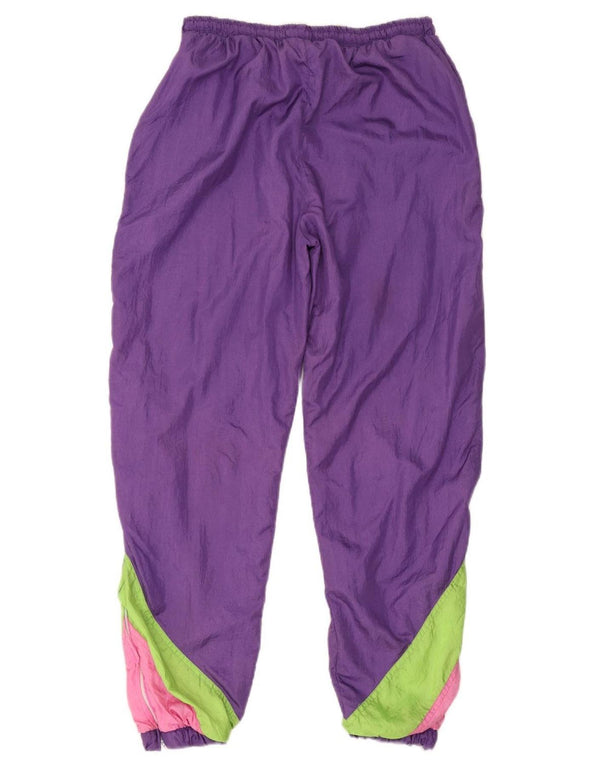 Vintage Damen Trainingshose Jogger UK 12 Mittellila Farbblock
