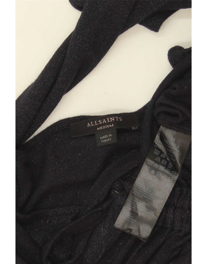 All Saints Damen Crop Top Langarm UK 12 Medium Marineblau Viskose