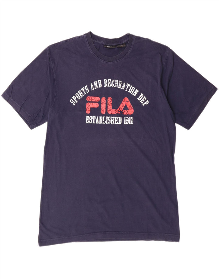 FILA Mens Graphic T-Shirt Top Large Navy Blue Cotton