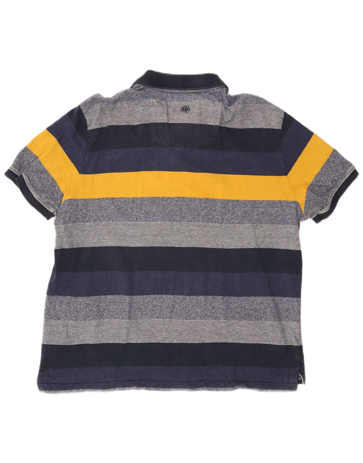 FAT FACE Herren Poloshirt 2XL Marineblau gestreift aus Baumwolle