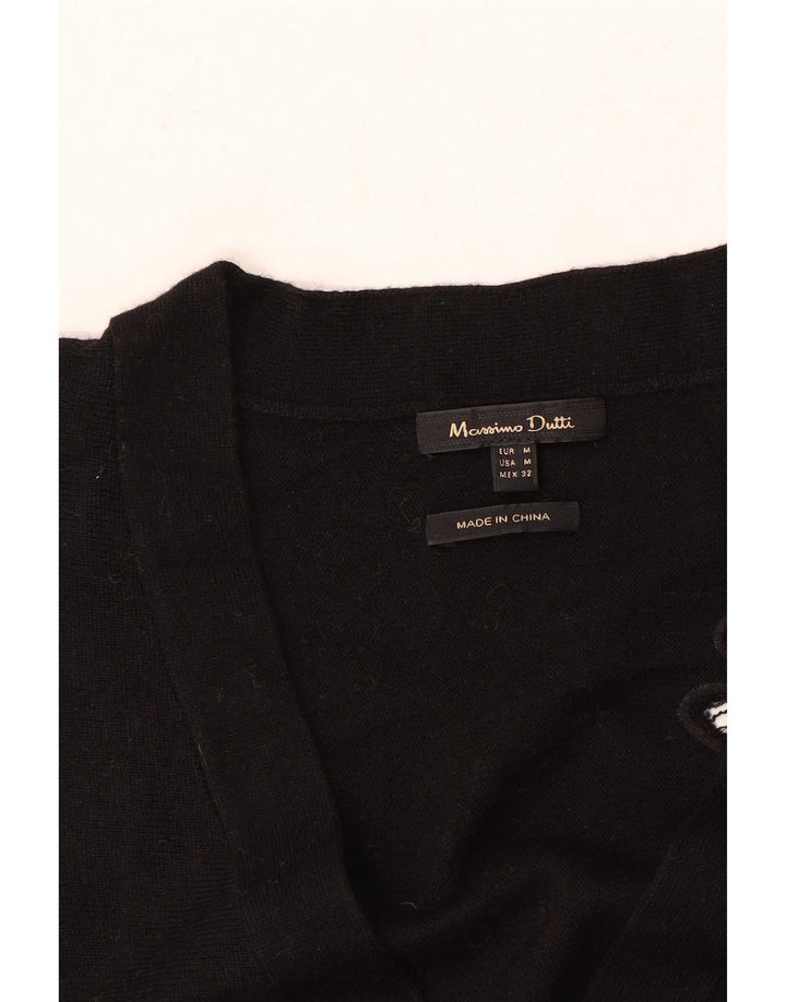 Massimo Dutti Damen-Strickjacke in Übergröße, Gr. 14, Mittelschwarz mit Blumenmuster