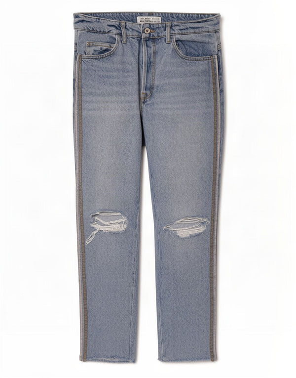 Zara Damen Distressed Straight Jeans EU 42 Large W32 L27 Blaue Baumwolle
