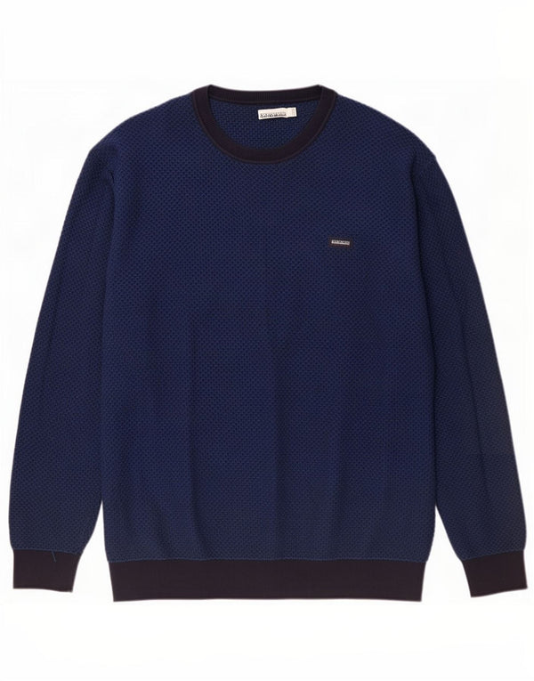 Napapijri Mens Crew Neck Jumper Sweater 3XL Navy Blue Colourblock Cotton