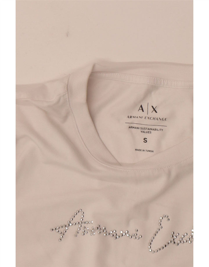 Armani Exchange Damen Grafik-T-Shirt Top UK 10 Small Weiß