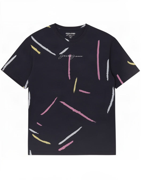 Jack & Jones Herren-T-Shirt mit Grafik, mittelgroß, marineblau, gestreift, Baumwolle