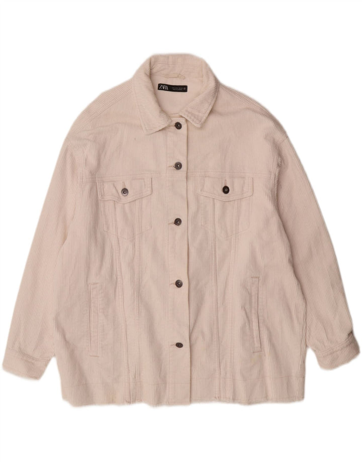 ZARA Damen Übergroße Cordjacke UK 16 Große cremefarbene Baumwolle