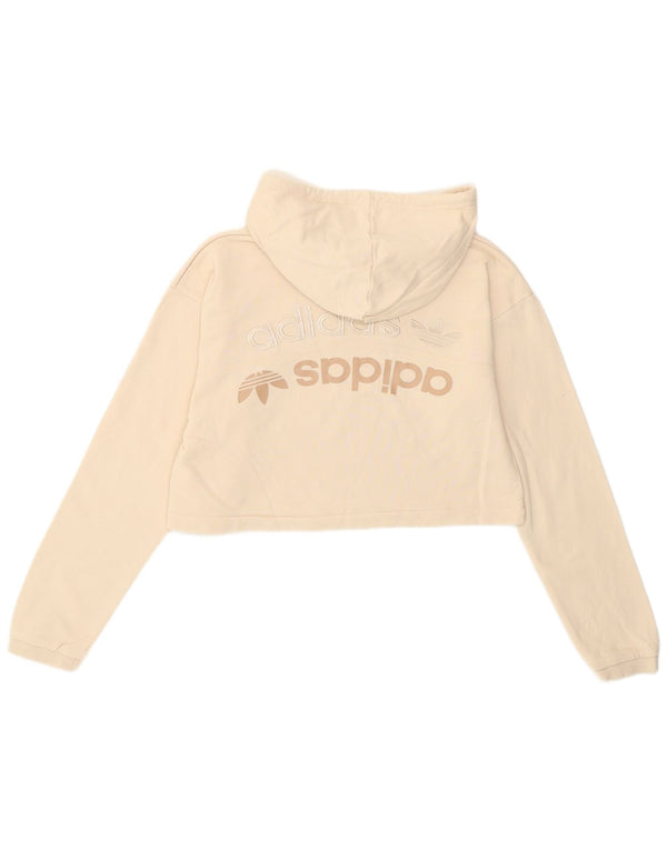 Adidas Damen Crop Oversized Hoodie Pullover UK 6 XS Off White Baumwolle