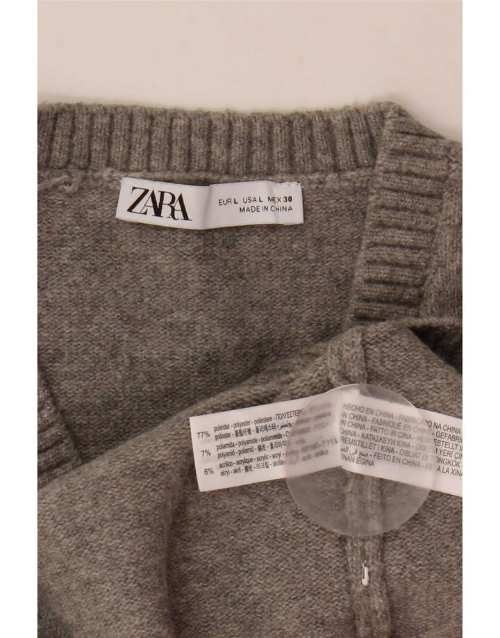 Zara Damen Crop Vest Tank Top UK 14 Large Grau Polyester