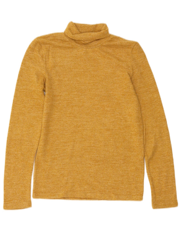 Zara Damen Rollkragenoberteil Langarm UK 12 Mittelgelb gefleckte Viskose