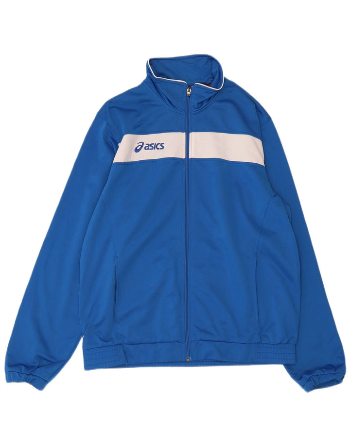 ASICS Herren-Trainingsanzug mit grafischem Oberteil, großes, blaues Farbblock-Polyester