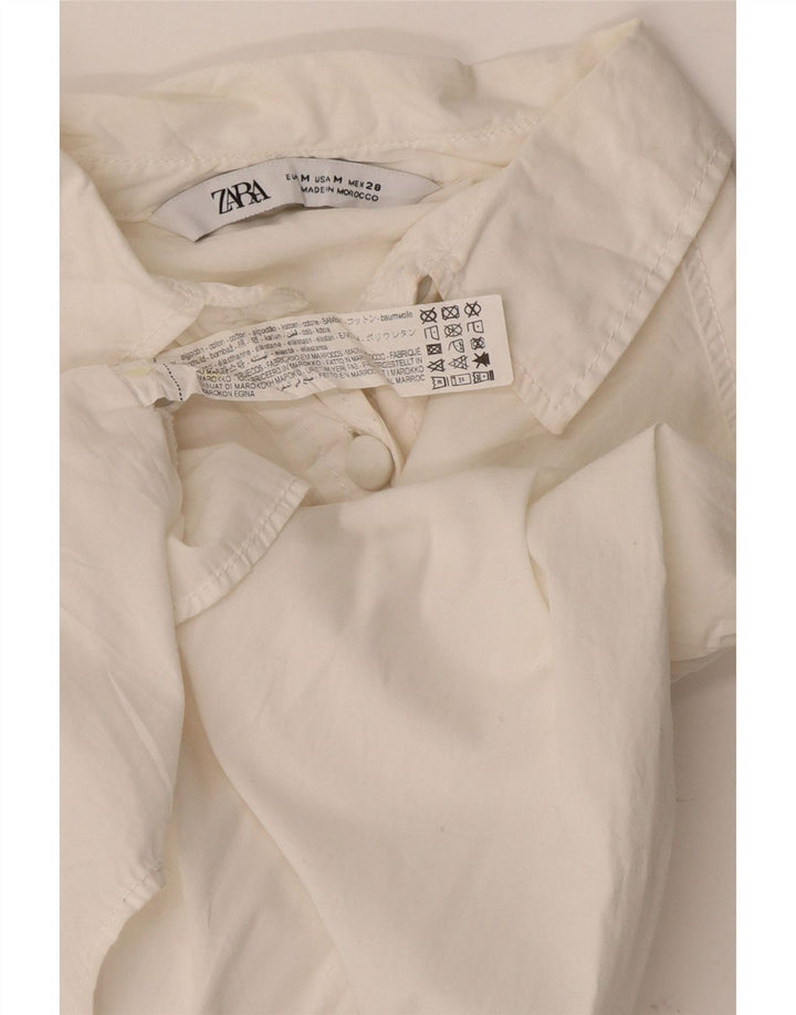 Zara Damen Crop Shirt Bluse UK 12 Mittelweiße Baumwolle