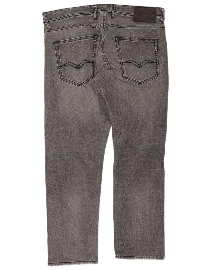 Replay Herren Grover Straight Jeans W34 L27 Graue Baumwolle