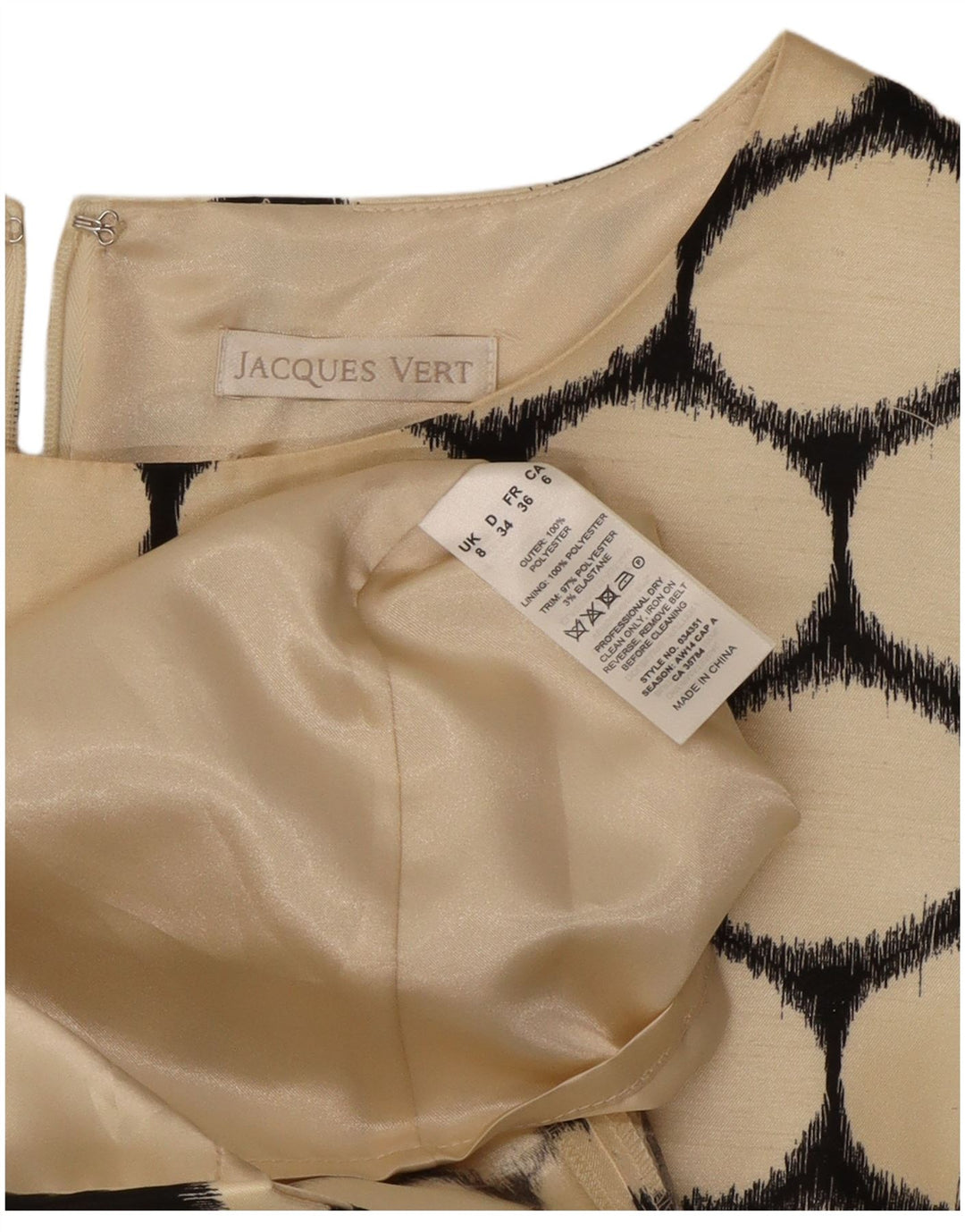 JACQUES VERT Damen Etuikleid UK 8 Small Beige Polka Dot Polyester