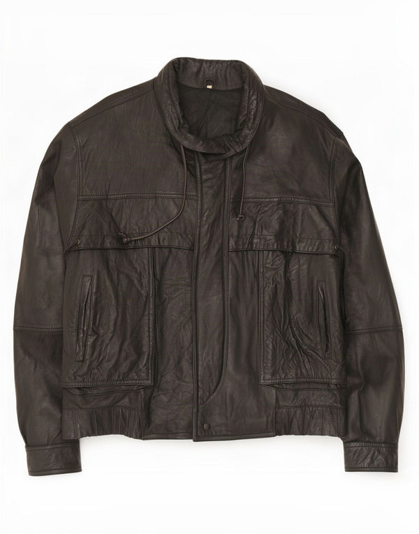 Vintage Herren Lederjacke IT 54 2XL Schwarz