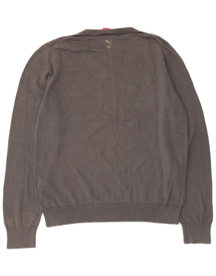 Puma Herren-Pullover mit V-Ausschnitt, groß, graue, geometrische Baumwolle