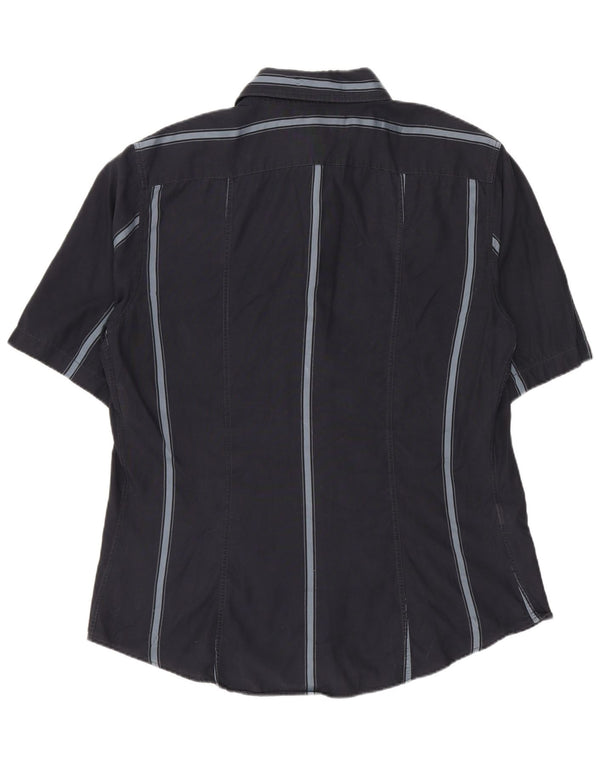 ARMANI JEANS Herren Anbass Kurzarmhemd XL Marineblau gestreifte Baumwolle