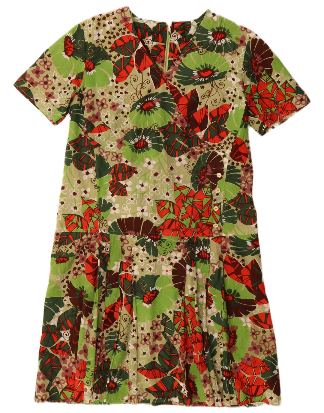 Vintage Damen Basic Kleid UK 16 Großes grünes Blumenmuster