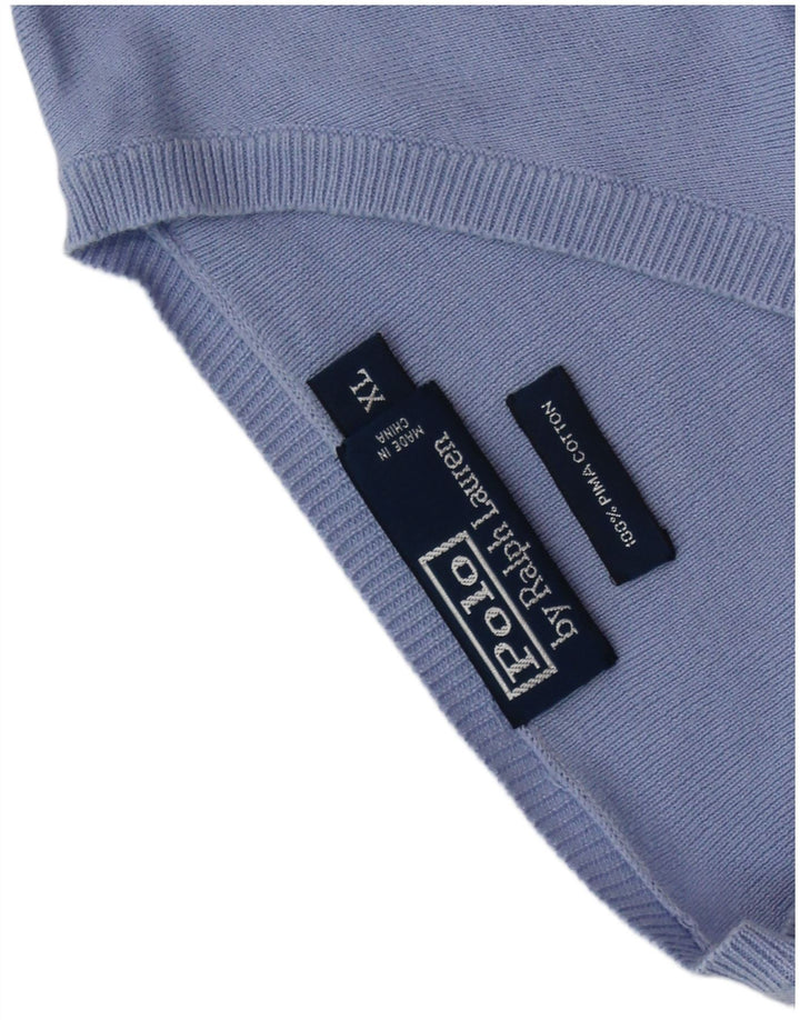 POLO RALPH LAUREN Damen Pullover mit V-Ausschnitt UK 18 XL Blaue Baumwolle