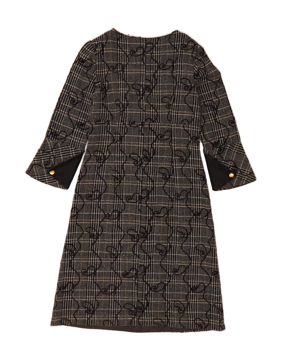 VINTAGE Womens Long Sleeve A-Line Dress UK 14 Medium Grey Check Vintage Vintage and Second-Hand Vintage from Messina Hembry 