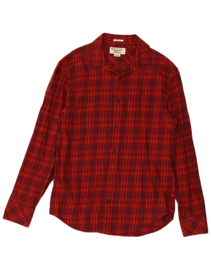 PENGUIN Mens Classic Fit Flannel Shirt Small Red Check Cotton